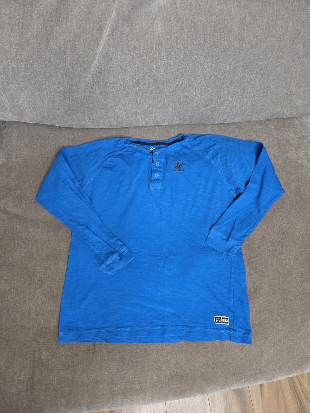 Beverly Hills Polo Club Bright Blue Long-Sleeve Henley Tee, Size 14/16